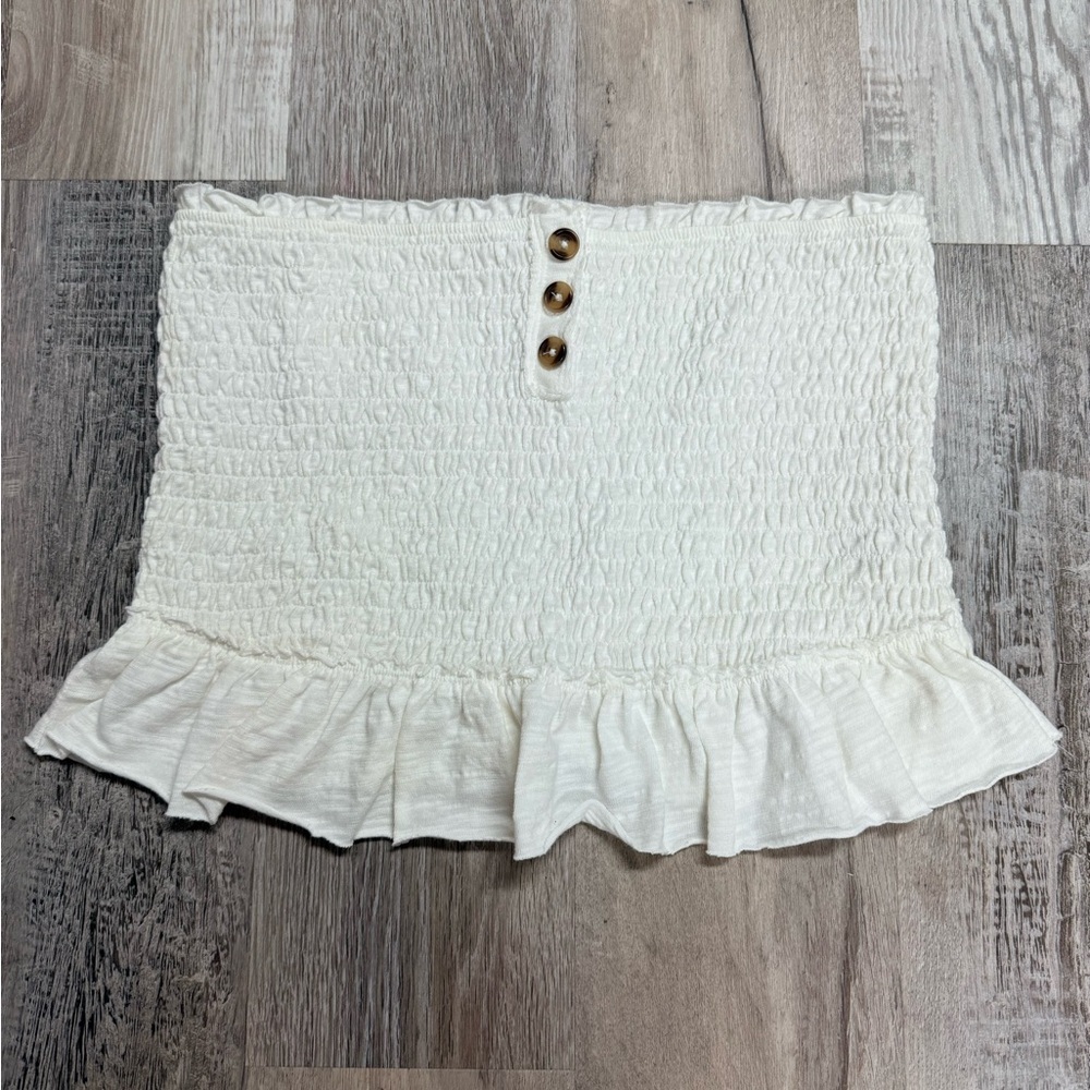 Free People Smocked Tube Top Large | Ivory Boho Summer Ruffle